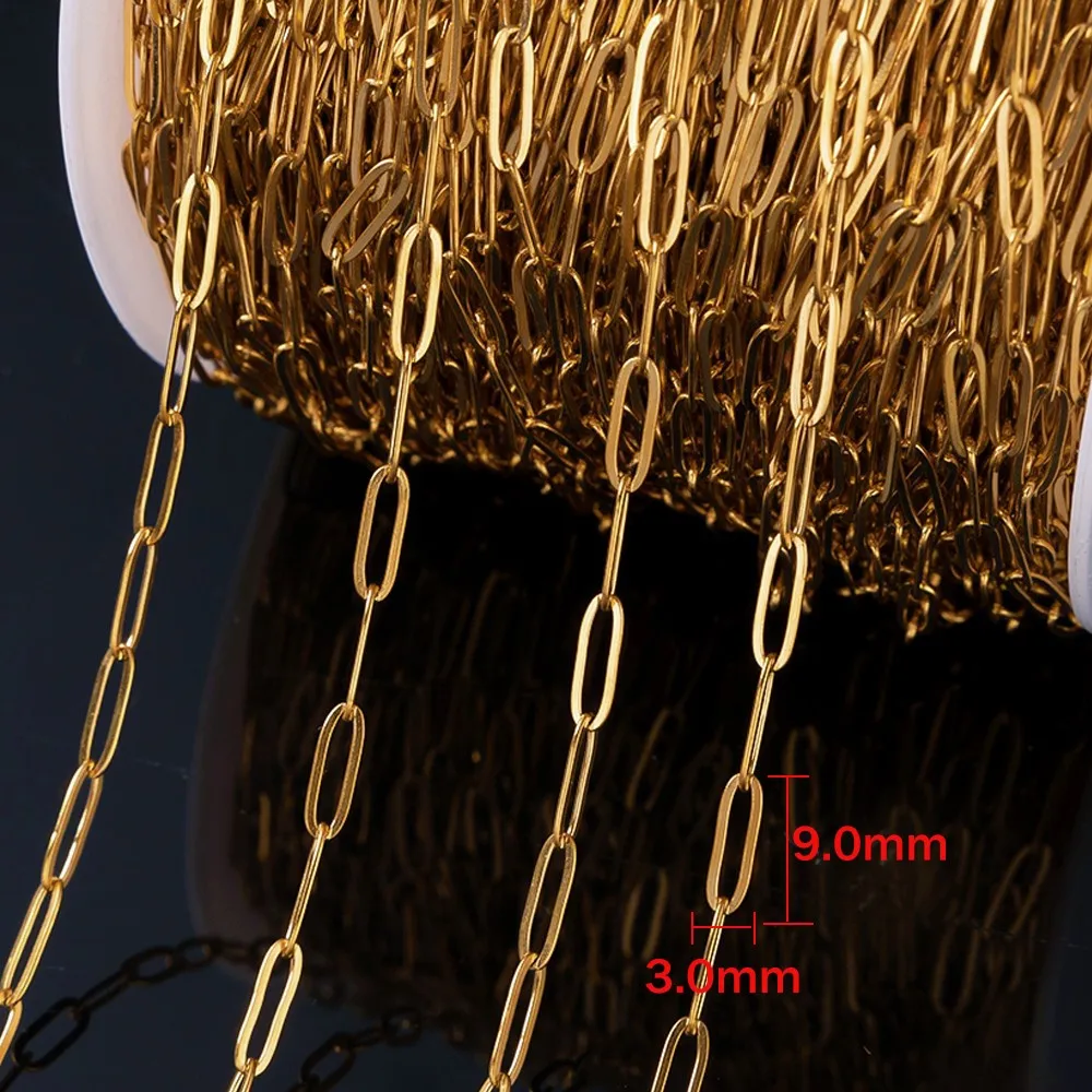 2 متر 18K الذهب PVD مطلي الفولاذ المقاوم للصدأ مشبك ورق سلاسل البيضاوي ربط السائبة DIY بها بنفسك قابل للتعديل قلادة سوار صنع المجوهرات