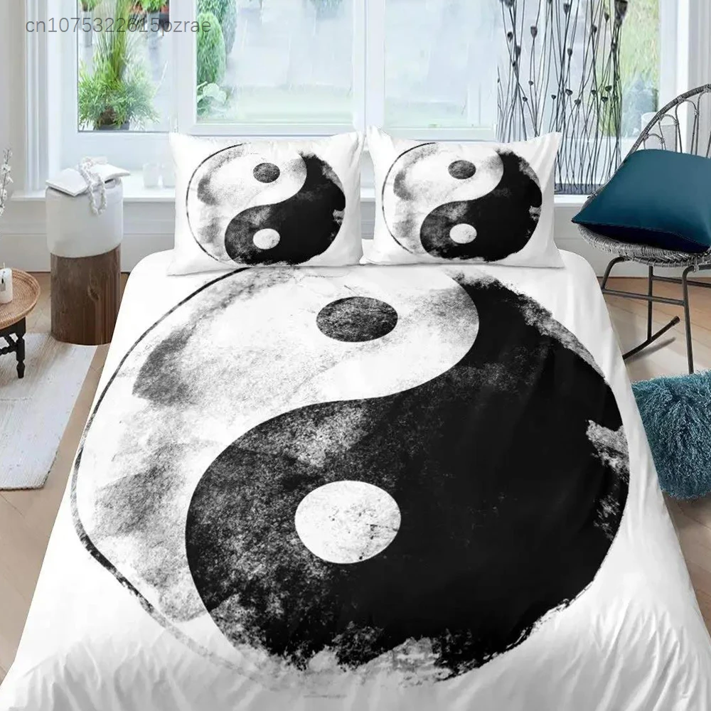 Yin Yang Duvet Cover Set Boho Trippy Art Twin Comforter Cover Gossip Traditional Ying Yang Theme King Size Polyester Quilt Cover