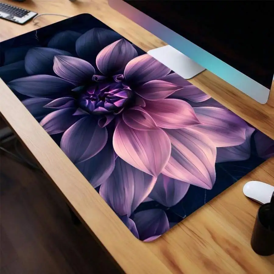 Large Floral Gaming Mouse Pad With Non-Slip Rubber Base And Stitched Edge For Desk Office Laptop