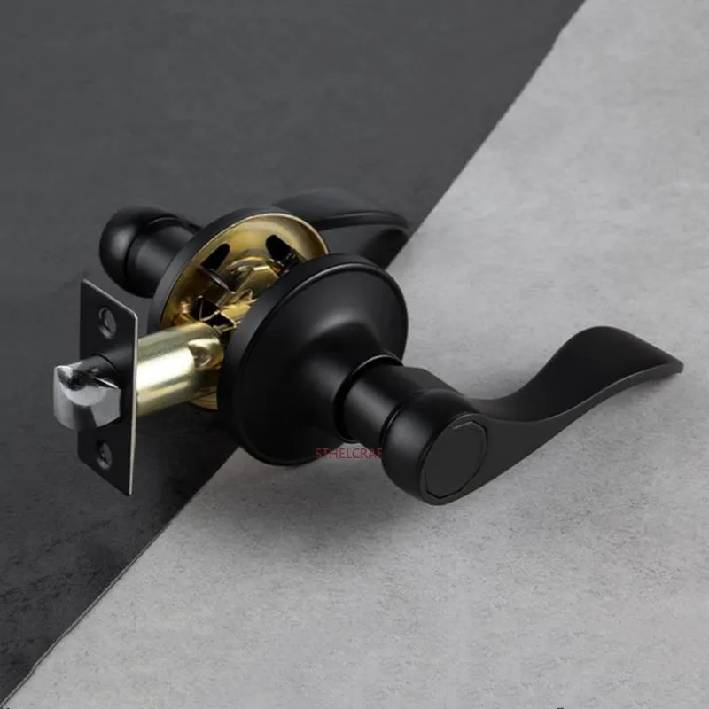 

Дверной замок из черного цинкового сплава для ванной комнаты, высококачественные бесшумные замки с одним язычком, двусторонний замок для дверной ручки, фурнитура для домашней двери