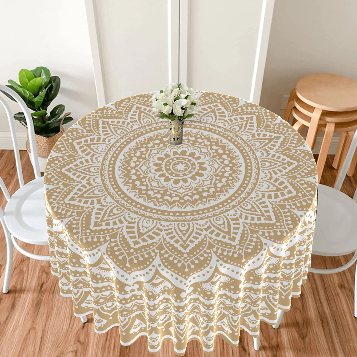 63-calowy okrągły obrus mandali Wodoodporny, zwykły pokrowiec na stół do jadalni z wzorem retro Tapestry Pokrowiec na główkę kurtyny