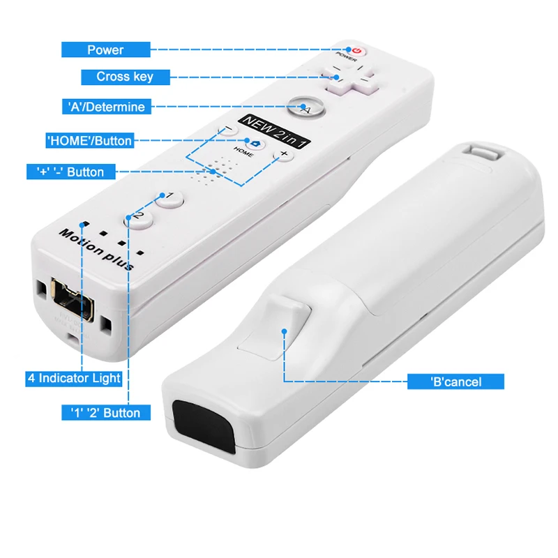 2PCS Remote Controller with Nunchuck Controller for Wii Console Wireless Gamepad with Motion Plus for  Wii Games Control