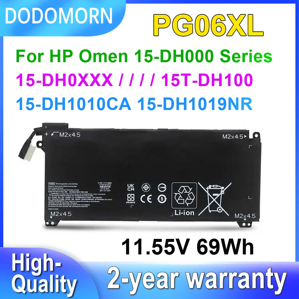 DODOMORN PG06XL For HP Omen 15-DH 15-DH0XXX 15T-DH000 15T-DH100 15-DH1010CA Series Laptop Battery HSTNN-DB9F 11.55V 69Wh