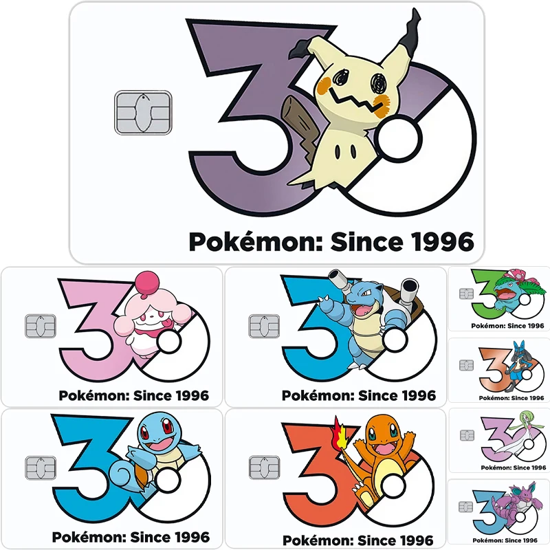 

Модные аниме-наклейки PKM к 30-летию: Чаризард, Бульбазавр, водонепроницаемые пленки-стикеры для кредитных и дебетовых карт, игрушек