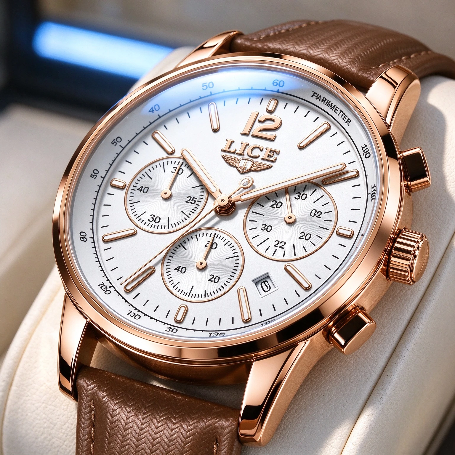 LIGE Fashion Leather Watch For Men Casual Business 24 Hour Moon Phase Quartz Chronograph Watch Male Waterproof Men's Watches