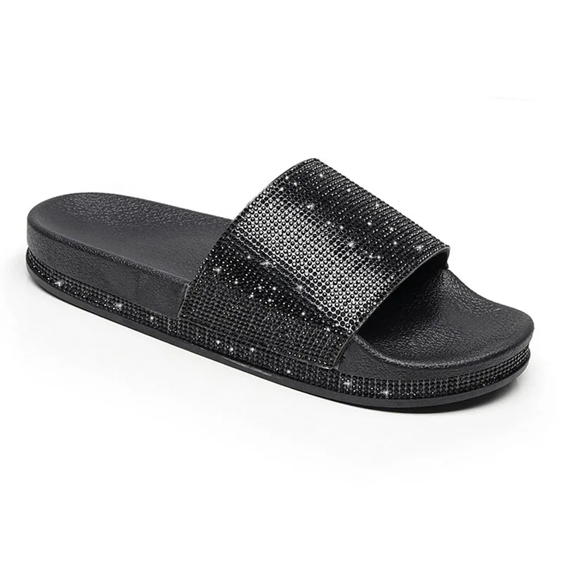 Women's Outer Wear Slippers Fashion All-match Summer Beach Shoes Ladies Crystal Rhinestone Casual Flip Flops Zapatos De Mujer