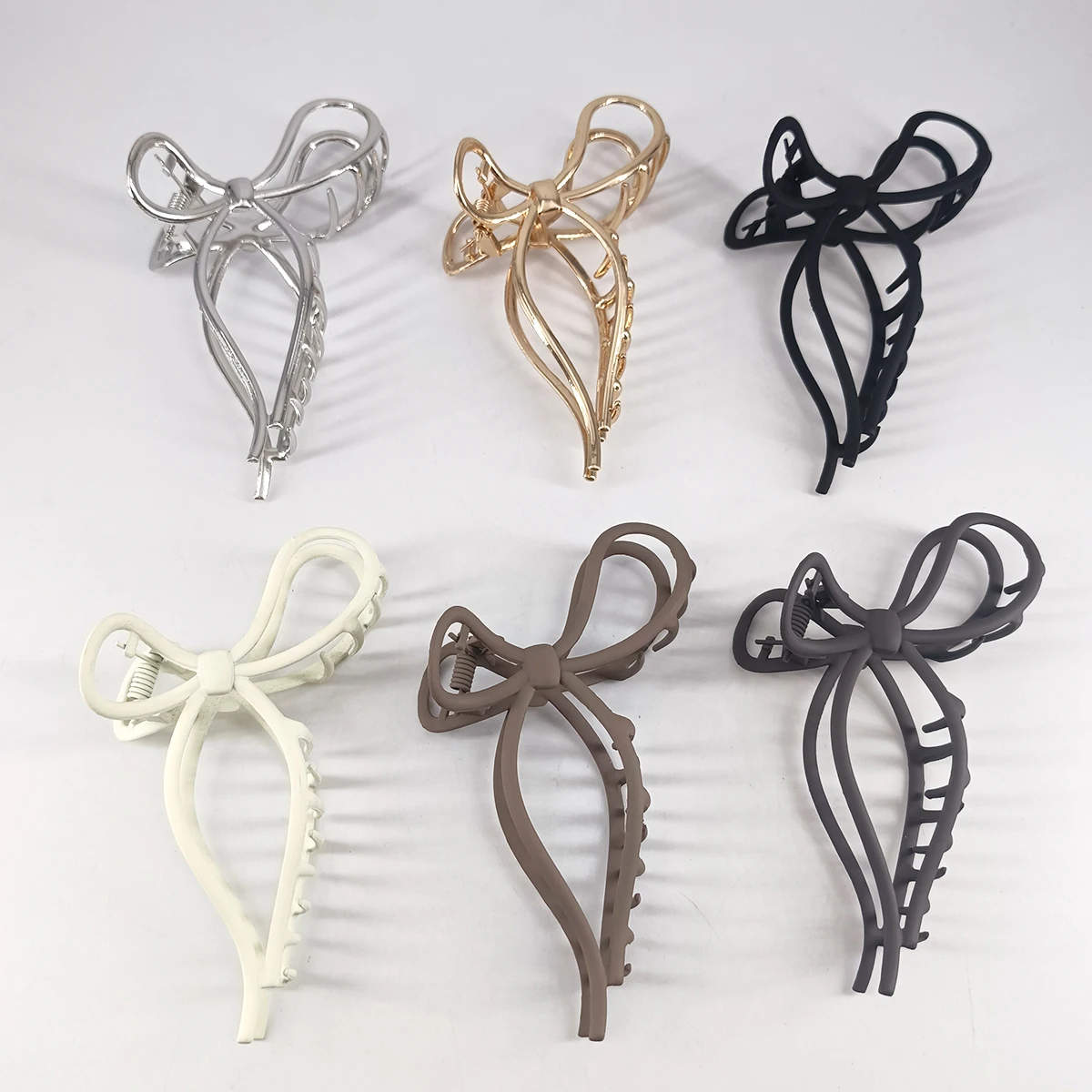 11.5cm Three-Dimensional Line Sweet Bow Large Hair Claw Metal Shark Clip For Woman Hair Accessories