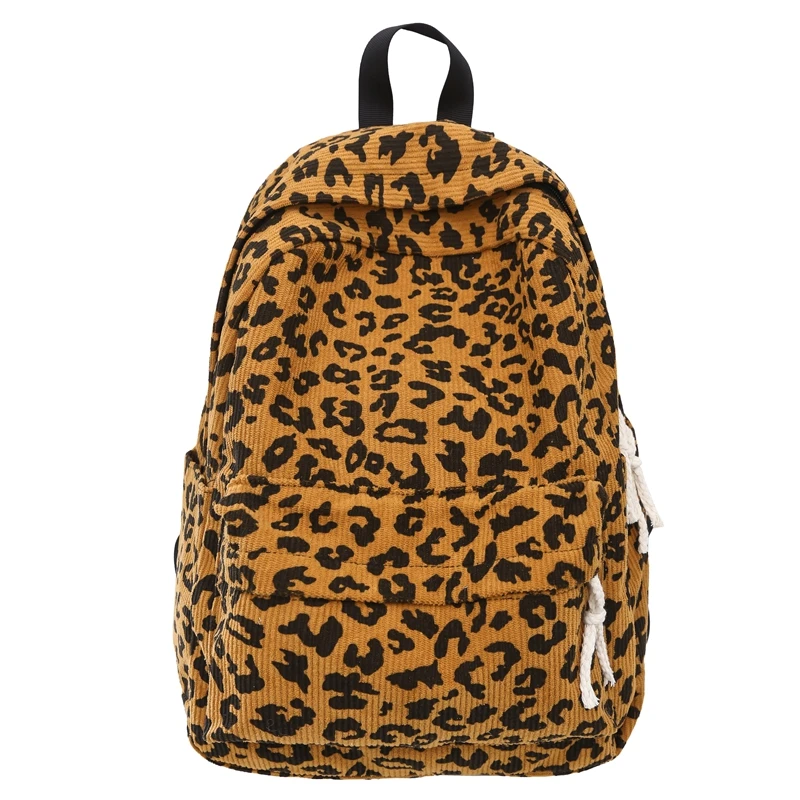 Corduroy Leopard Backpack for Fashion Large Capacity Stylish Shoulder Backpack Multi Pockets Travel Rucksack