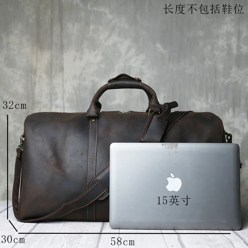 Crazy Horse Leather Travel Bag for Men Large Capacity Head Layer Leather Business Travel Handbag Genuine Leather Crossbody Bag