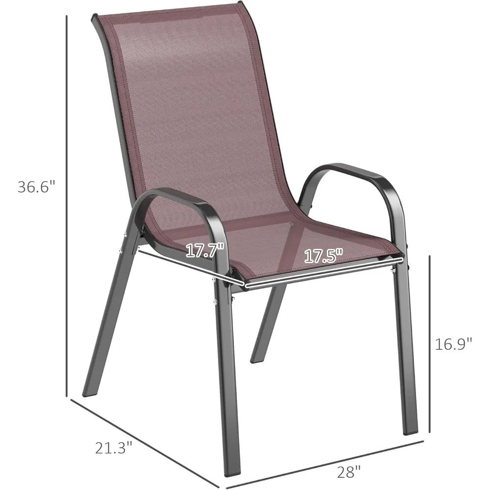 مجموعة كراسي تناول الطعام في الهواء الطلق مكونة من 4 قطع، كراسي تناول الطعام في الفناء قابلة للتكديس، وكراسي فناء خارجية عالية الظهر مع مقعد شبكي مسامي