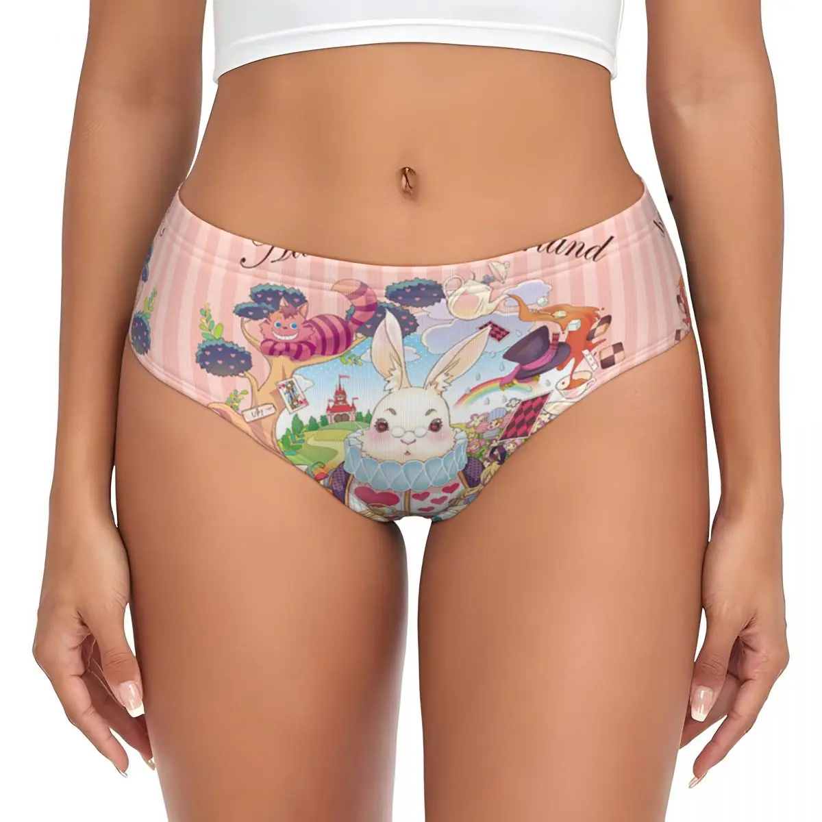 Custom Cheshire Cat Wonderland Cartoon Brief Panties Womens Breathable Stretch Underwear