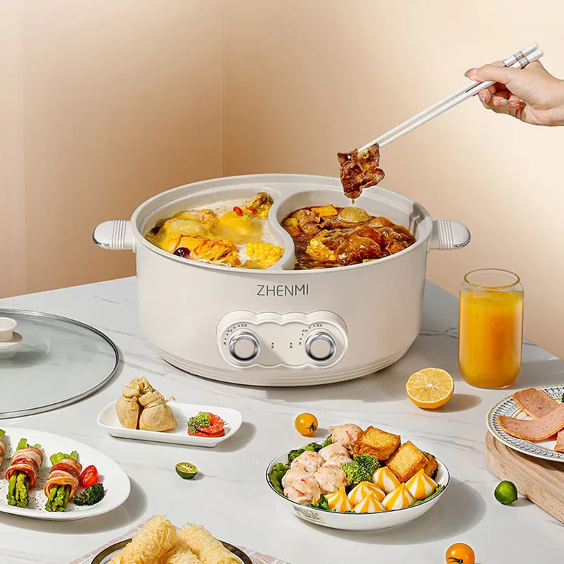 Food Double Hot Pot Dish Electric Cooker Big Kitchen Soup Non-stick Chinese Hot Pot Home Noodle Meat Fondue Chinoise Cookware