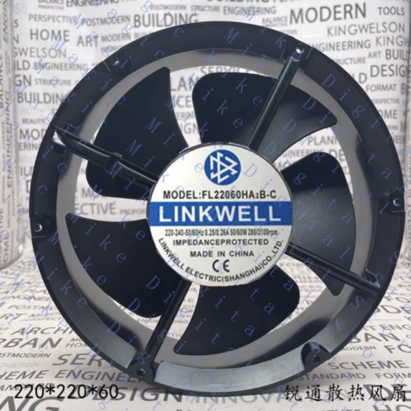 H  1 pcs FOR LINKWELL Fan FL22060HA2B-C AC220-240V 22060 22cm 2 wire cooling fan