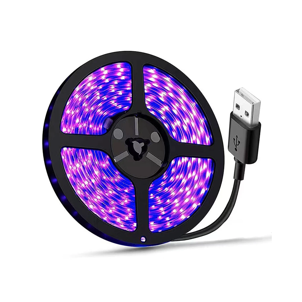 5V USB 1M SMD3528 UV LED 스트립, 콜로이드 경화 조명, DJ 형광 핸드 오피스 디스플레이, 컴퓨터 케이스 조명, 365-370nm, 395-405nm