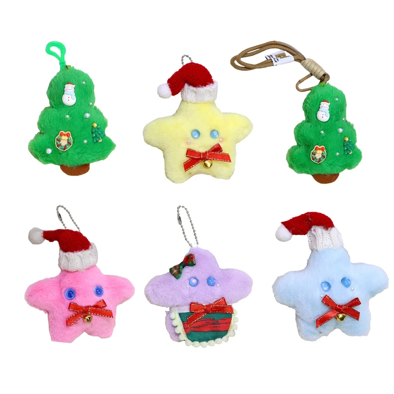 Kawaii Christmas Tree Star Plush Pendant Stuffed Doll Keychain Bag Charms Backpack Hanging Decoration For Xmas Gifts