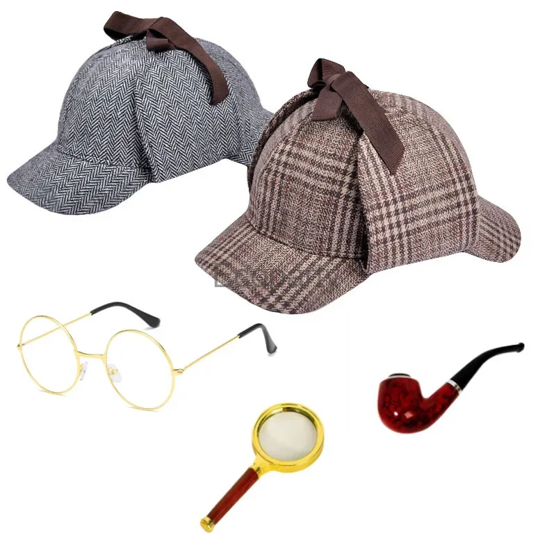 New Detective Costume Accessories Set Adult Detective Hat Glasses Role Play Detective Cosplay Costume Props Halloween Dress Up