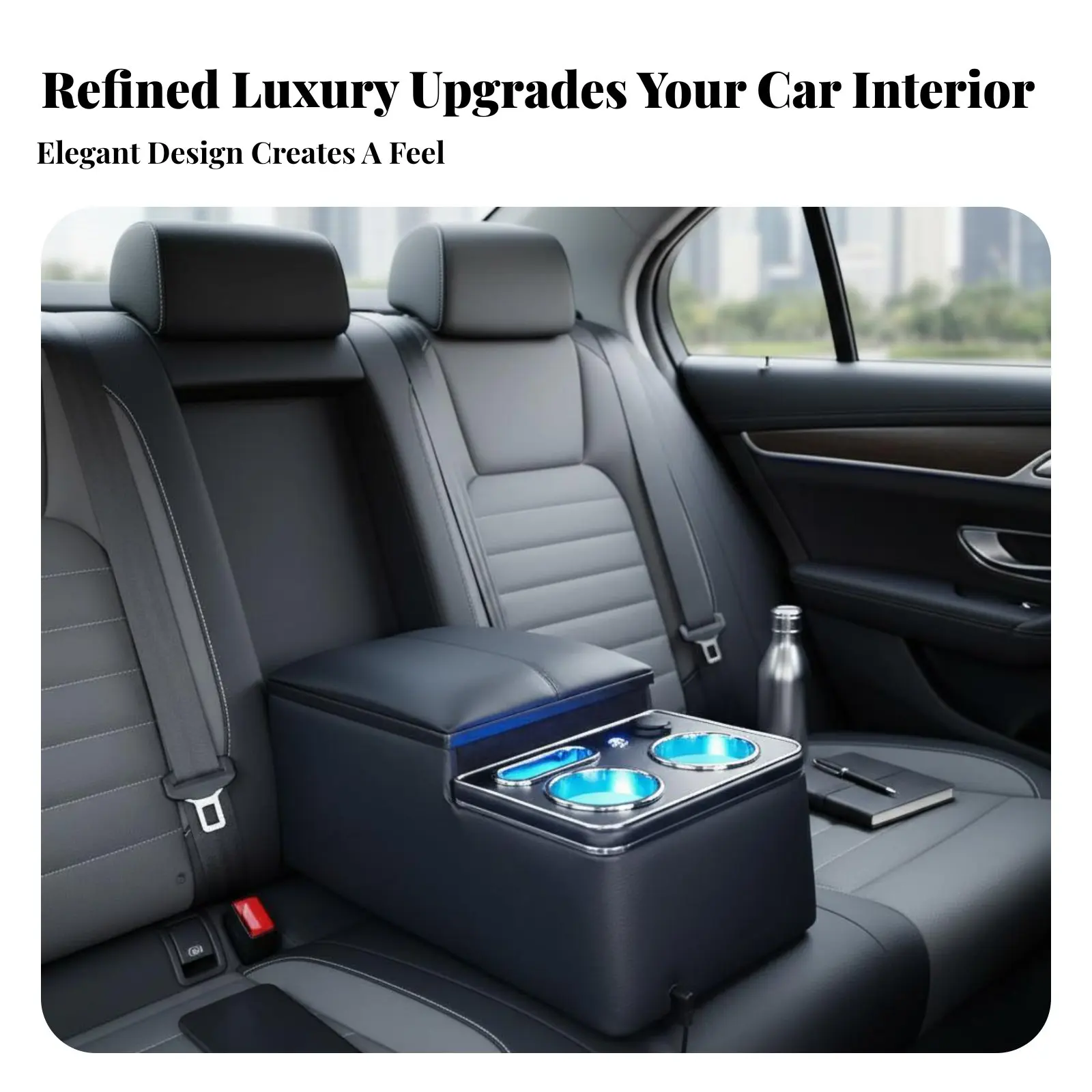 

Universal Car Rear Center Armrest Box, Second Row Storage Organizer, Leather, Interior Enhancement
