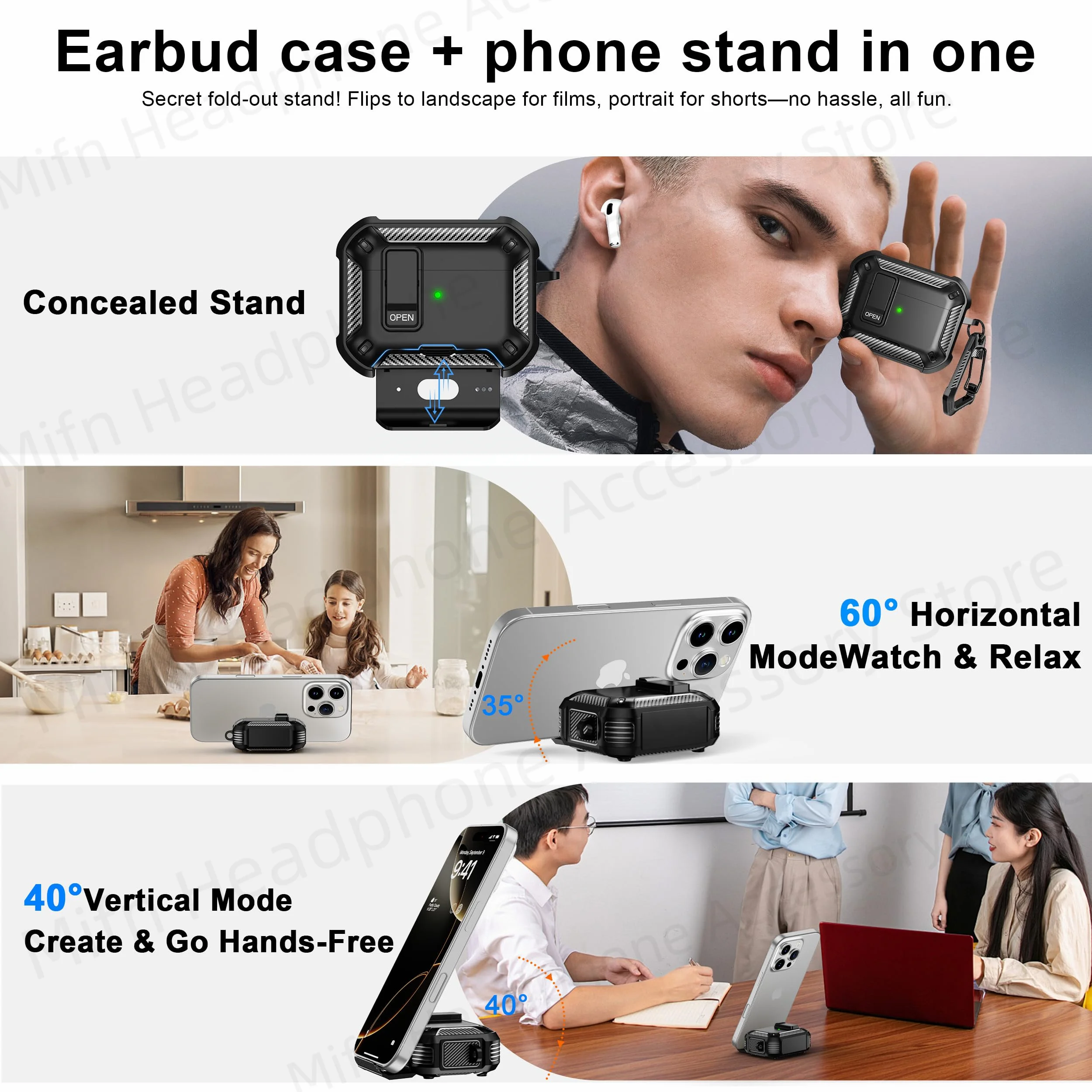 2025 new airpod pro usb c/2nd/1st case carbon fibre design with Phone Stand&Magnetic charging Boxs for Men AirPod 4/Pro 2 3 Case