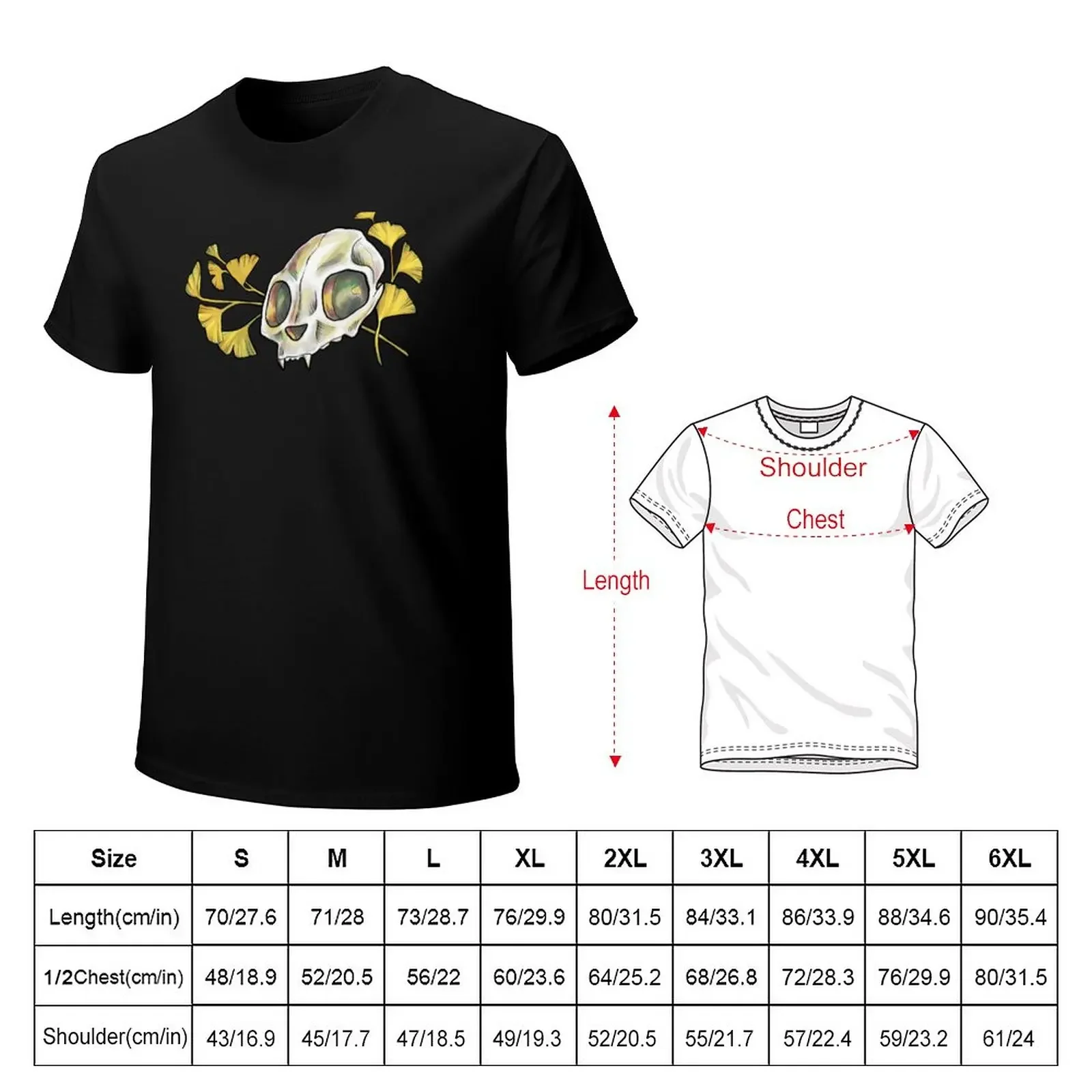 Ginkgo Biloba Cat Skull T-Shirt vintage graphics t shirts for men cotton