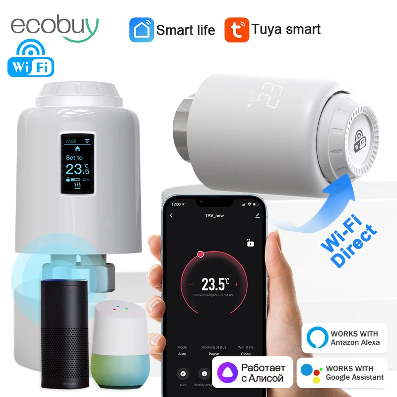 

Tuya Wifi Thermostatic Radiator Valve Radiator Thermostat Programmable Temperature Controller Alexa Google Home Alice Smart Life