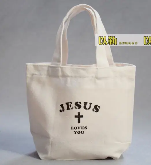 Christian Church Canvas Bag Gift Handbag Bible Prayer Small Women Print Beige