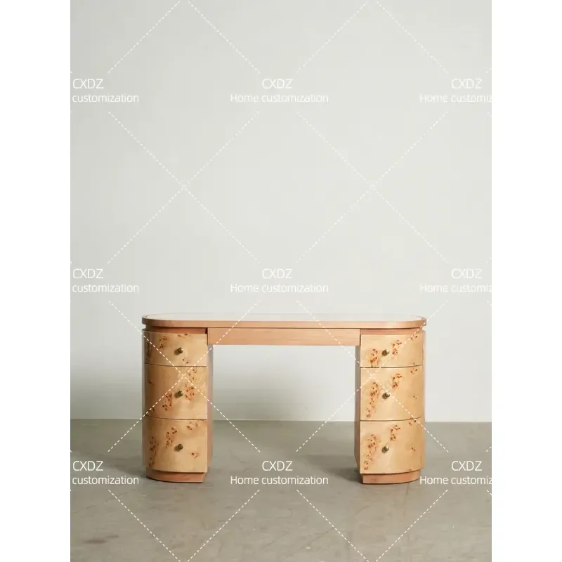 Medieval Style Wabi Sabi Desk with Drawer Storage Retro Writing Table for Home Office Premium Sense Tree Tumor Skin Finish