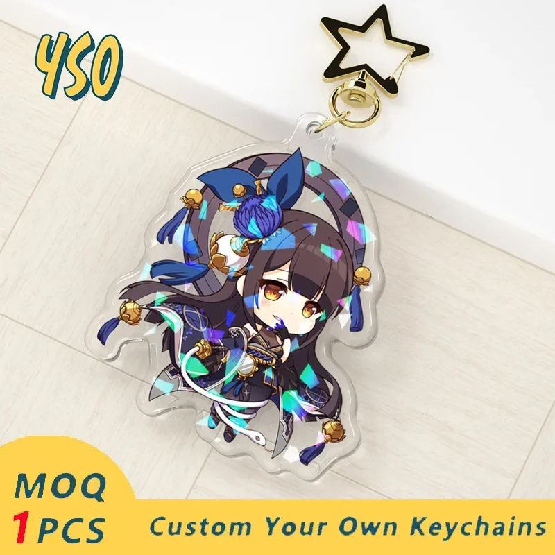 YSO custom logo acrylic keychain cartoon pendant photo flash clear charm printing personality holographic anime key chains