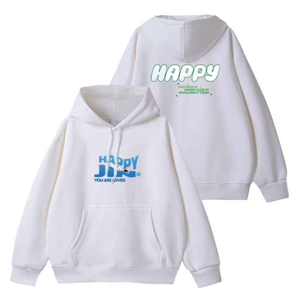 Winter Women's Hoodie JIN Happy Letter Print Cotton Long Sleeve Top Kpop Men Women Y2K Casual Simple Sweatshirt Clothing