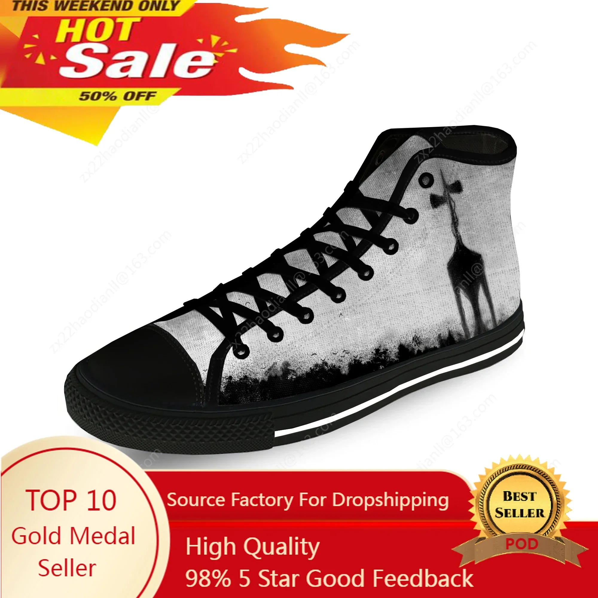 Siren Head SCP Scary Horror Game Casual Cloth Fashion 3D Print High Top Canvas Shoes Men Women Lightweight Breathable Sneakers