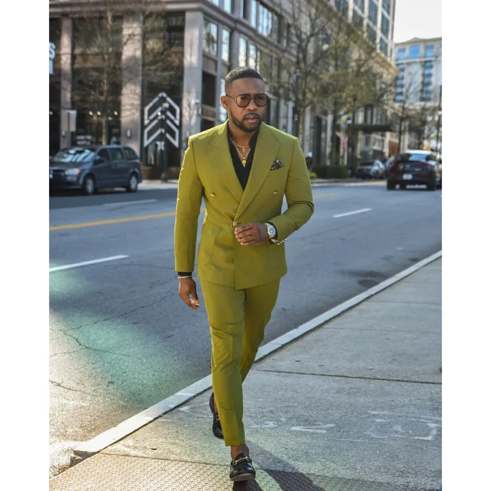 

Double Breasted Men's Suit 2 Pieces Jacket Pants Fashion Trousers Work Commute Business Casual Male Clothing