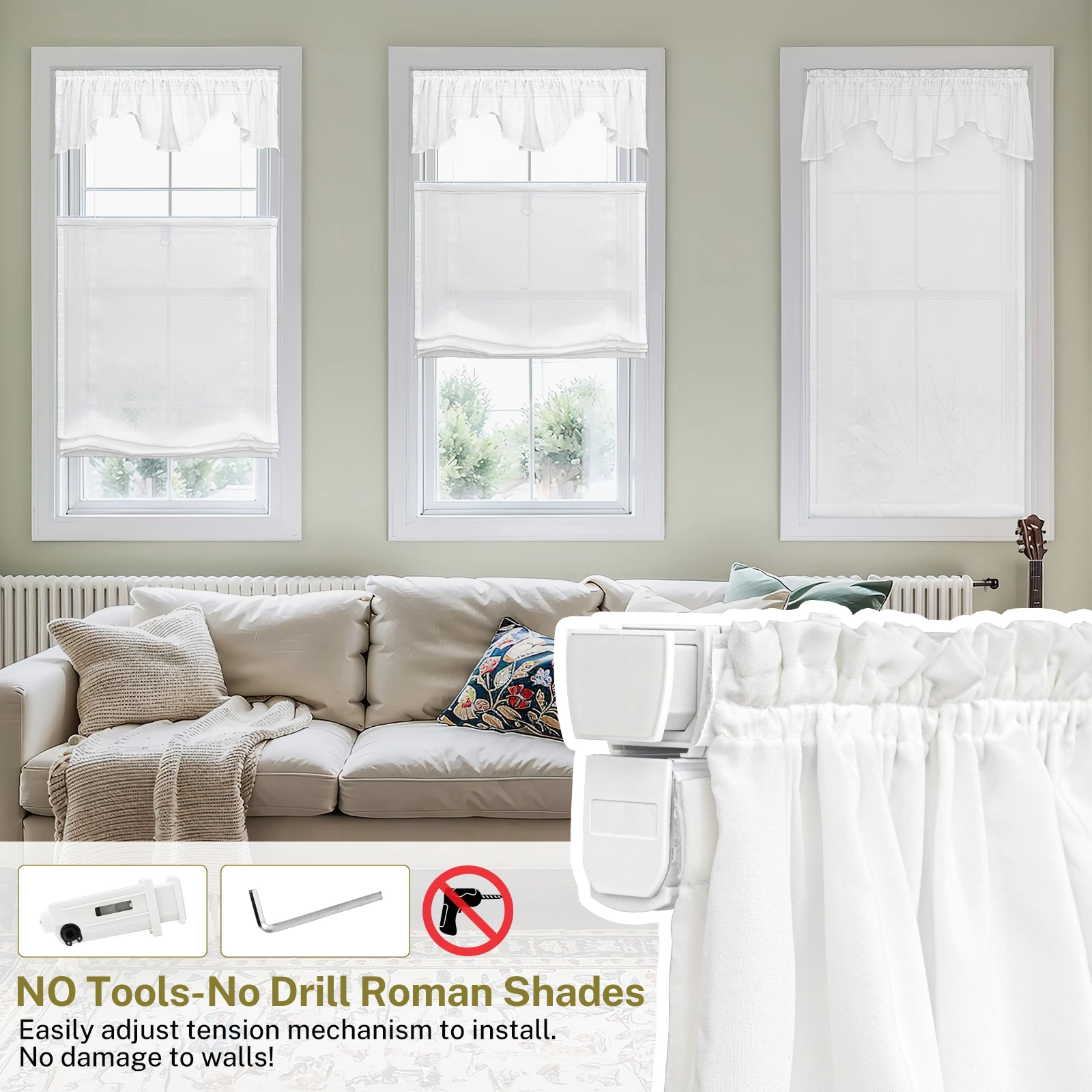 Moonice No Drill Roman Shades for Windows Top Down Bottom Up Shades Light Filtering Cordless Sheer Roman Shades Privacy for Home