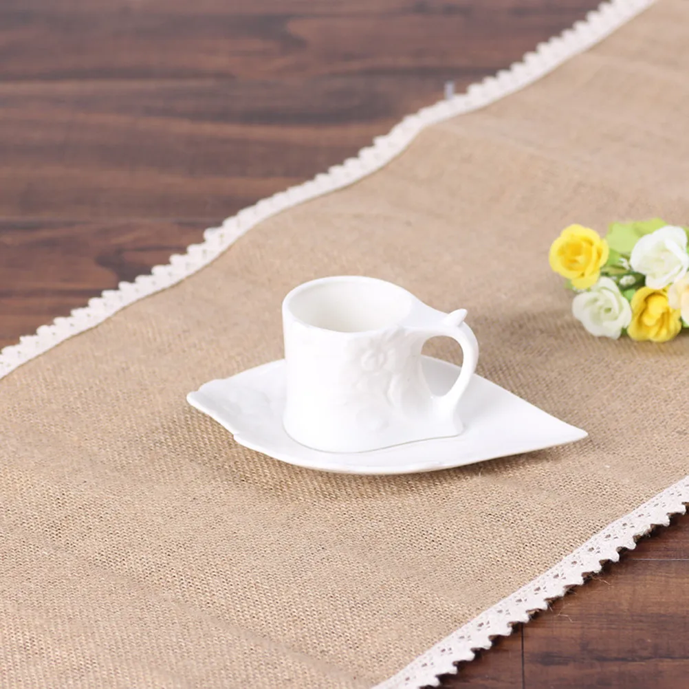 Chemin de table en dentelle florale 30x180cm en jute naturel, couverture de table tricotée vintage avec bords raffinés pour salle à manger, buffet, fête