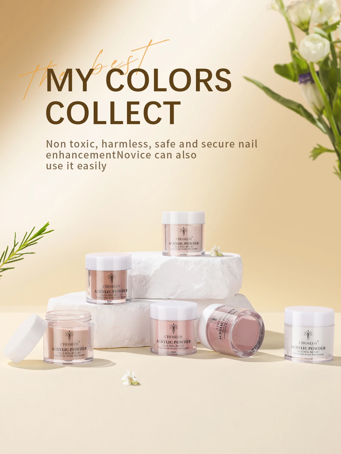 Zestaw 6-kolorowego akrylowego pudru kryształowego, umożliwiający tworzenie manicure w jakości salonowej w domu, idealny dla początkujących i profesjonalistów.