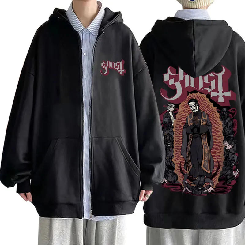 メンズウェア GHOST FLOG GANG HIGH NECK ZIP PULLOVER Limited Ghost Band Zipper Hoodie Male Gothic Streetwear Mens