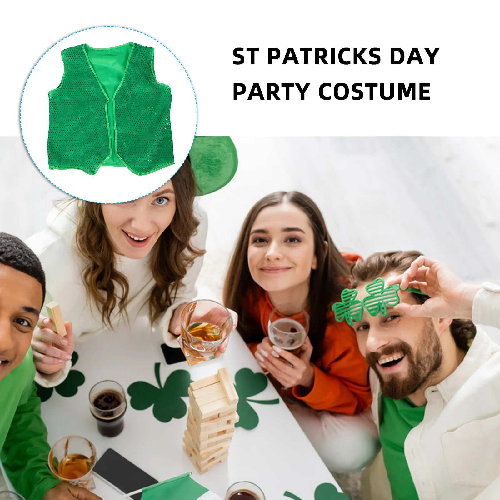 

Mens Green Sequin Irish Vest Festive Party Waistcoat St Patricks Day Cosplay Costume Sparkly Holiday Outfit Sequin Party Vest