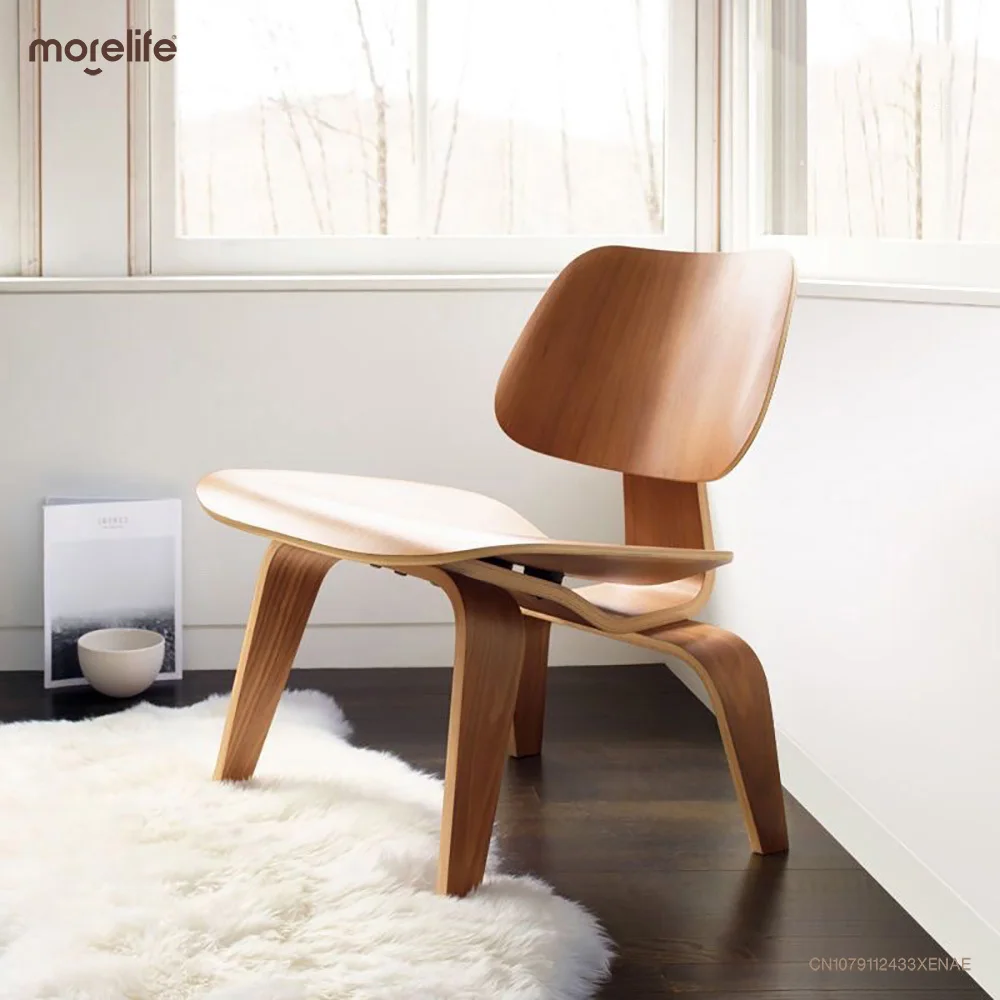 

Modern Plywood Lounge Chair Natural Walnut Wood Low Lounge Chair for Living Room Mid Century Wooden Accent Chair Furniture