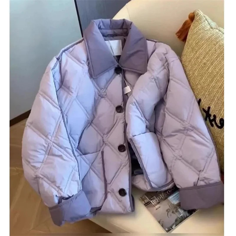 High-End Sense Contrasting Color Lapel Cotton Jacket Women's Autumn  Winter Style Fashionable Stylish Lightweight Cotton Jacket
