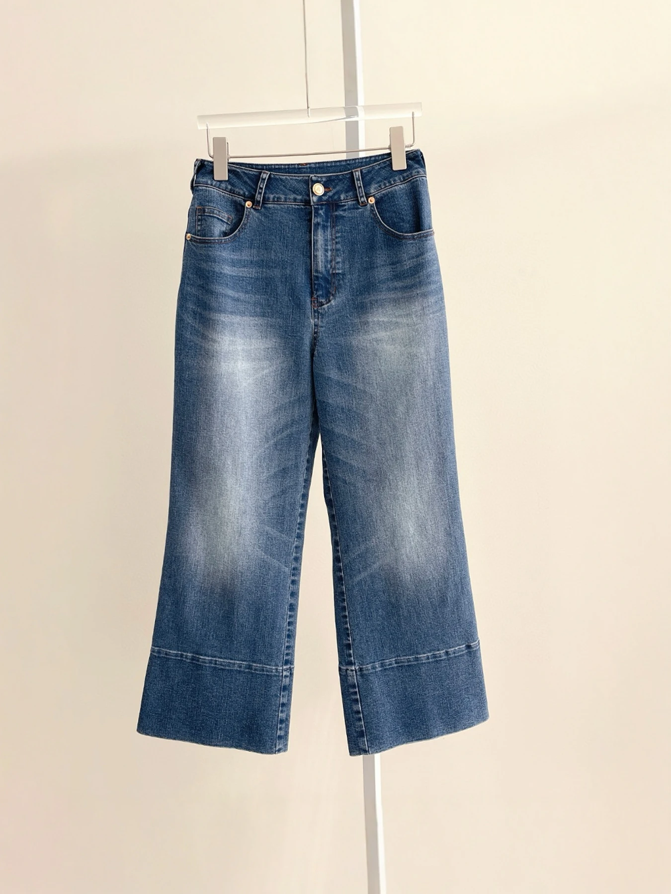 Jeans a gamba dritta a vita alta Jeans singoli coreani versatili in nove pezzi da donna in cotone elasticizzato Denim Primavera New Sle