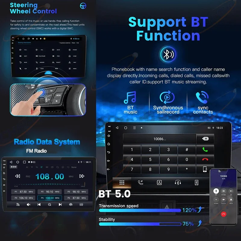 أندرويد 13 4G 64G الوسائط المتعددة راديو السيارة Carplay مشغل تلقائي لتحديد المواقع والملاحة لتويوتا هيونداي نيسان كيا لادا فيات VW 9 10 بوصة