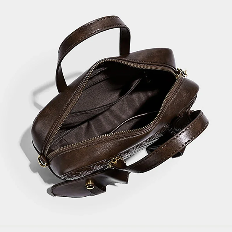 Women's Boston Bag 2026 Fall Winter New Woven Bowling Bag Unique Design Handheld Pack Trendy Light Luxury PU Leather Handbag
