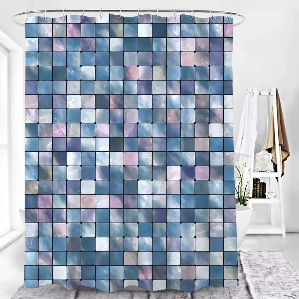 Mosaic Shower Curtain,Modern Mosaic Geometric Seamless Tiles Design Patchwork Artwork Polyester Fabric Waterproof Shower Curtain