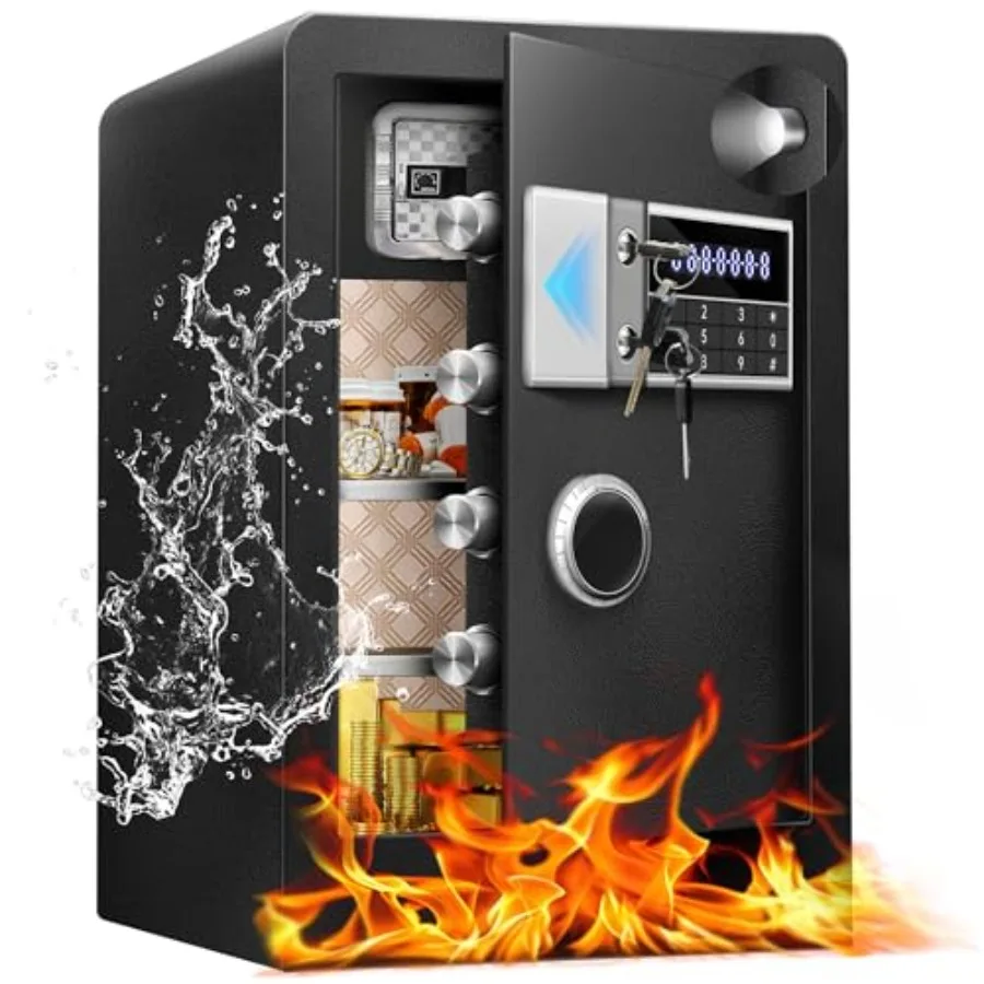 

Office document storage safe: 6.0 Cu Ft fireproof waterproof heavy duty steel box with hidden lock, light, dual key system, two