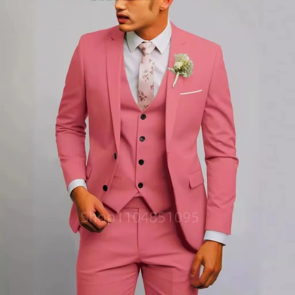 Setelan untuk Pria Slim Fit Tuksedo Pernikahan Mewah Fashion Pria Blazer Rompi Celana 3 Potong Set Setelan Bisnis Formal
