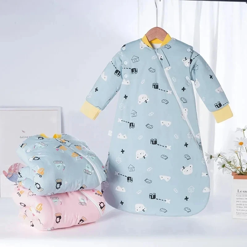 

Autumn Winter Baby Quilted Warm Sleeping Bag Newborn Anti-kicking Sleeping Bag Swaddling Boy Girl Cartoon Print Sleeping Bag