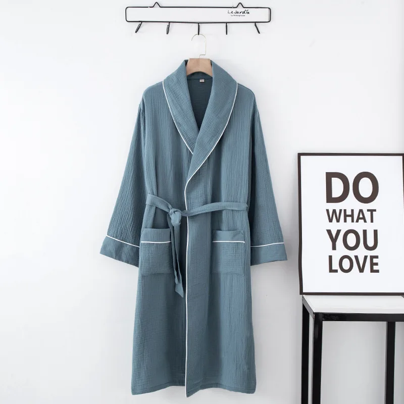 Women\'s Bathrobe Pure Cotton Large Size Spring Autumn Sleepwear Robe Long Sleeve Couple Home Wear Clothing Female Night Robes