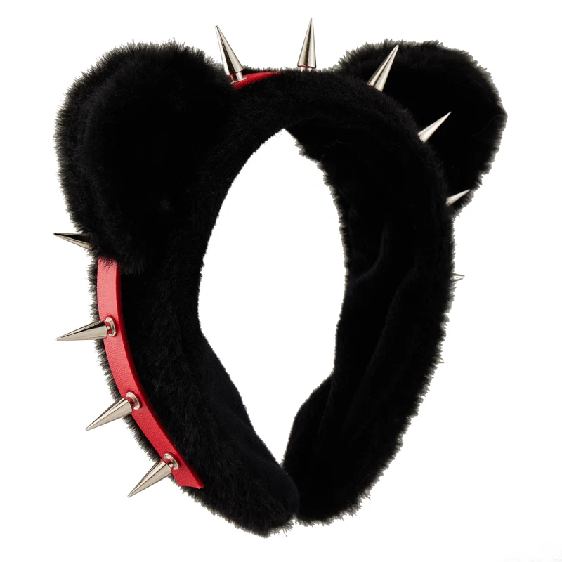 Gothic Retro Plush Cat Ears Hairband Girls Bow Chain Cross Spikes Headband Party Costumes Cosplay Photography Hair Accessories