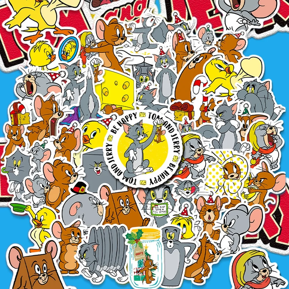 Paquete de 50 pegatinas de Tom y Jerry, pegatinas impermeables para ordenador portátil, teléfono, álbum de recortes, motocicleta, coche, pegatina coreana para juguetes para niñas