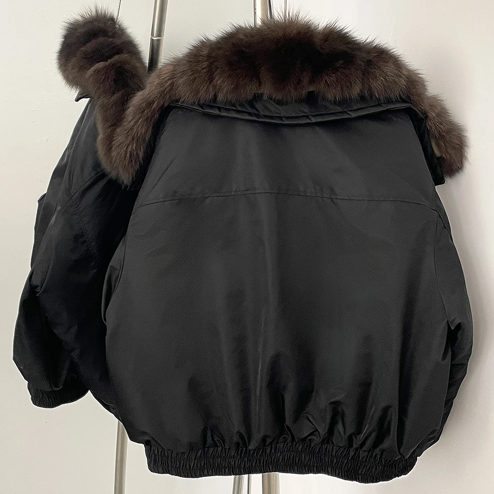 جديد الخريف الشتاء الأبيض أوزة أسفل سترة المرأة الفراء الطبيعي سميكة أسفل معطف دافئ ريال فوكس الفراء طوق حزام فضفاض سترة منفوخة #4