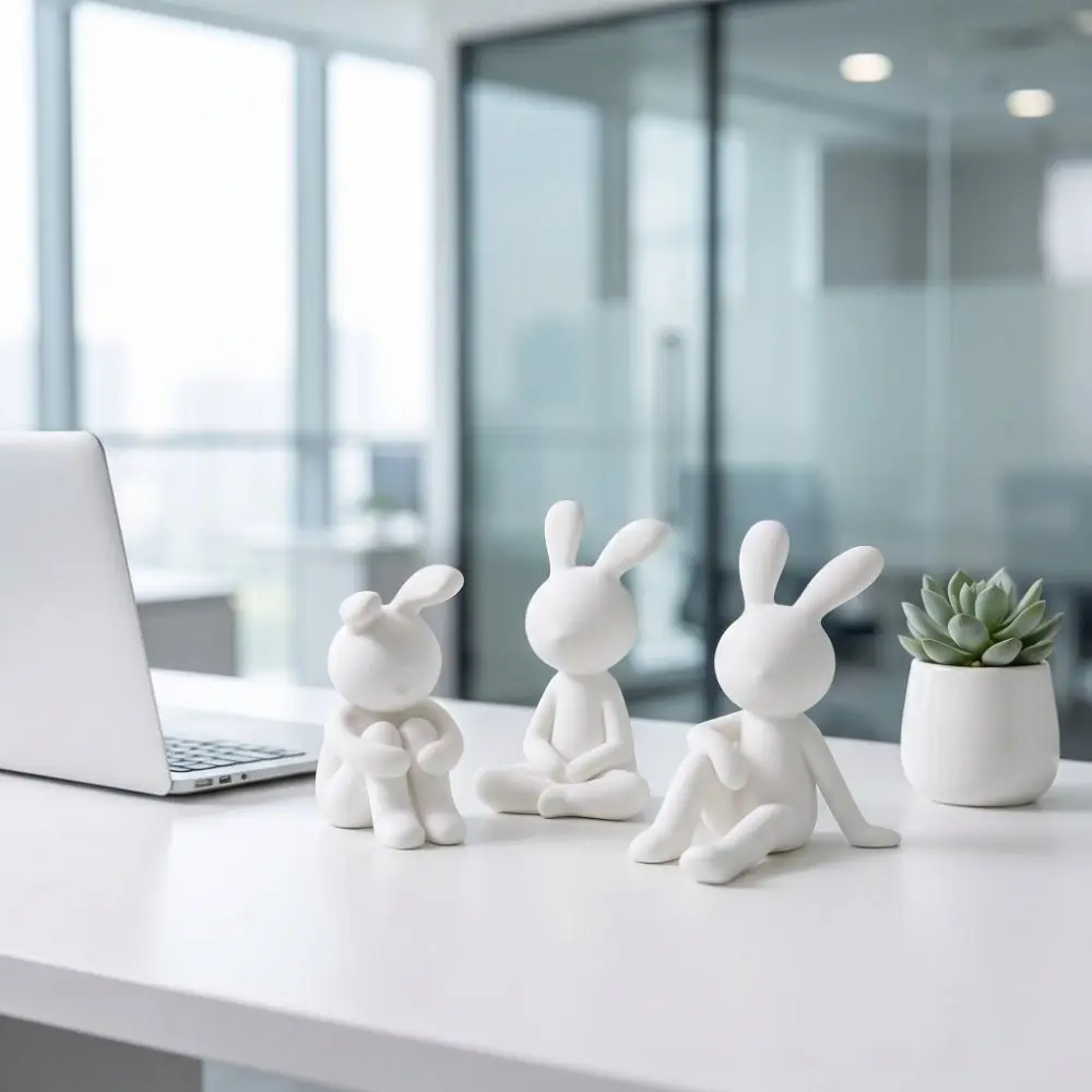 

3 pcs Funny 3D Printed Sitting Rabbit Figurines Bunny Stand Models Creative Desktop Ornament Minimalist Home Decorations Home