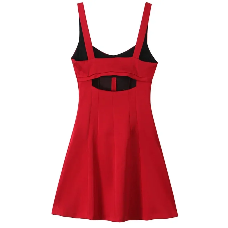 TRAF-Robe Courte en Satin Rouge pour Femme, Tenue de Soirée Élégante et Décontractée, Dos aux, Mini, Éducative, Automne 2024